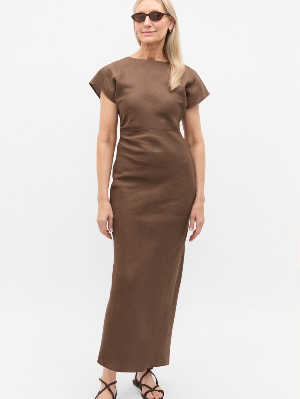 Seed Heritage Brown Cap-Sleeve Maxi Dress